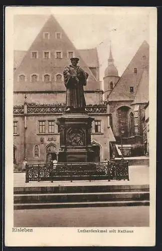 AK Eisleben, Lutherdenkmal mit Rathaus