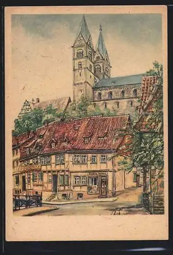 Künstler-AK Quedlinburg, Schlossblick