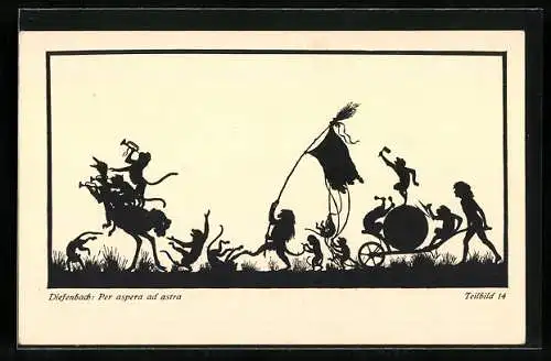 Künstler-AK Diefenbach: Per aspera ad astra, Teilbild 14 - Fahrt mit Affen und Standarte