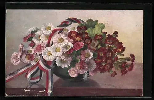 Künstler-AK M. Billing: Blumenkorb mit Gänseblümchen