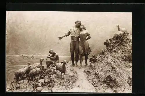 Künstler-AK Domenico Mastroianni: Liebespaar in pastoraler Landschaft