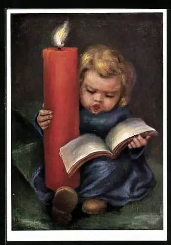 Künstler-AK Maria Spötl: Solo, Mädchen singt im Kerzenschein