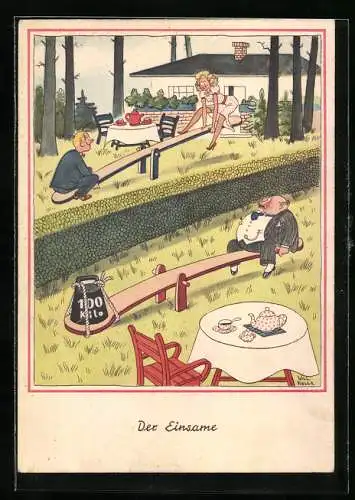 Künstler-AK Will Halle: Einsamer schaut neidich auf ein verliebtes Paar