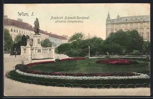 AK Wien, Friedrich Schmidt-Denkmal auf dem Friedrich Schmidtplatz