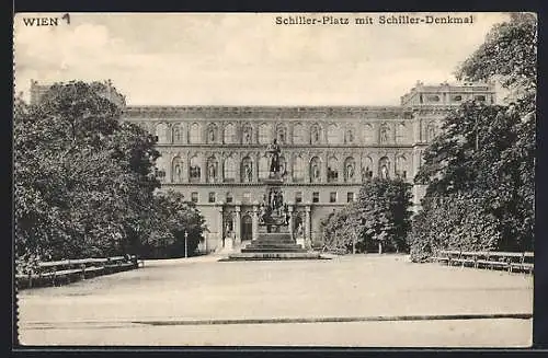 AK Wien, Schiller-Platz mit Schiller-Denkmal