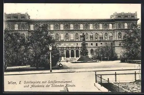 AK Wien, Schillerplatz mit Schillermonument und Akademie der bildenden Künste