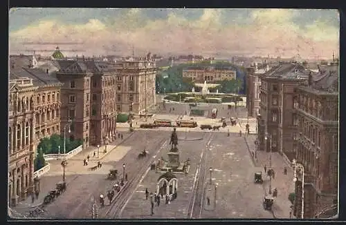 AK Wien, Schwarzenbergplatz mit Strassenbahn und Denkmal