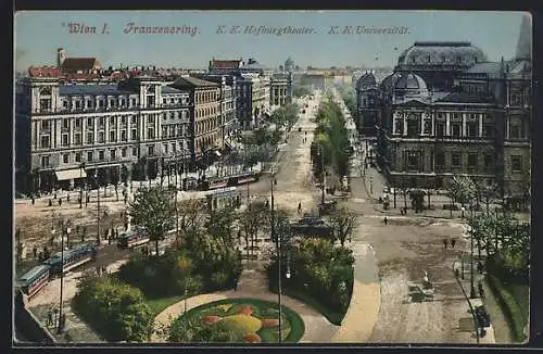 AK Wien, K. K. Hofburgtheater und K. K. Universität mit Strassenbahn am Franzensring