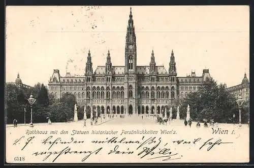 AK Wien, Rathhaus mit den Statuen historischer Persönlichkeiten Wiens