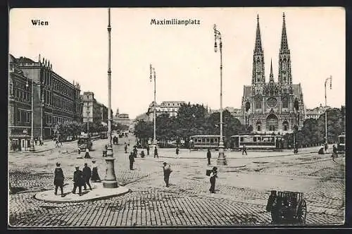 AK Wien, Strassenbahn auf dem Maximiliansplatz