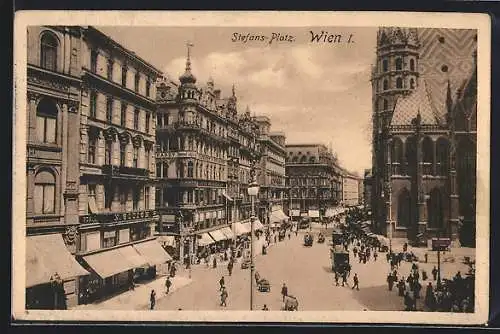 AK Wien I, Stephansplatz, Stephansdom, Fussgänger, Geschäfte