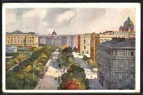 Künstler-AK Wien, Burgring aus der Vogelschau