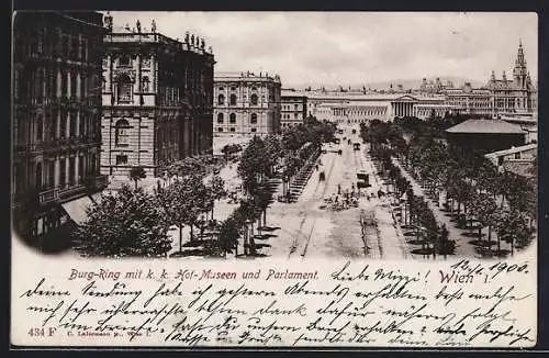 AK Wien, Burg-Ring mit k. k. Hof-Museum und Parlament