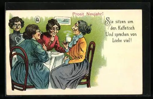 AK Damenkränzchen, frauenfeindlicher Humor, Neujahrsgruss