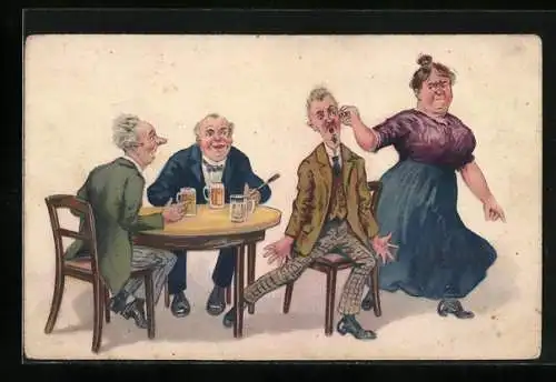 AK Ehefrau zerrt Mann vom Stammtisch weg