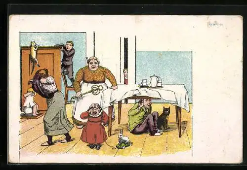 AK Kinder und Ehemann fliehen vor gewalttätiger Hausfrau