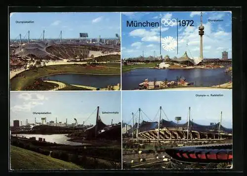 AK München, Olympia 1972, Olympiastadion, Olympia- u. Radstadion, Olympiaturm, Stadion u. Schwimmhalle