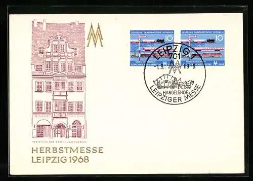 AK Leipzig, Leipziger Herbstmesse 1968, Deutrichs Hof, Briefmarken, Logo