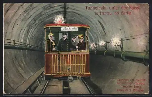 AK Berlin-Treptow, Tunnelbahn unter der Spree