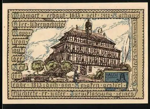 Notgeld Vacha 1921, 75 Pfennig, Rathaus und Stadtwappen mit Schrift