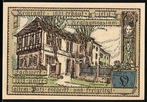 Notgeld Vacha 1921, 75 Pfennig, Rathaus und Stadtwappen mit Heiligen