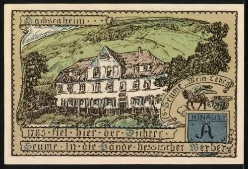 Notgeld Vacha 1921, 75 Pfennig, Stadtwappen mit Heiliger, Landschaft und Gebäude