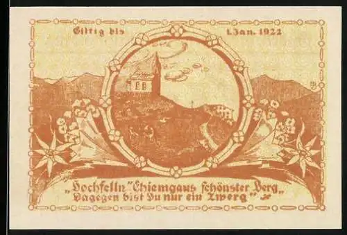 Notgeld Ruhpolding, 1921, 35 Pfennig, Kirche mit Berglandschaft und Verzierungen