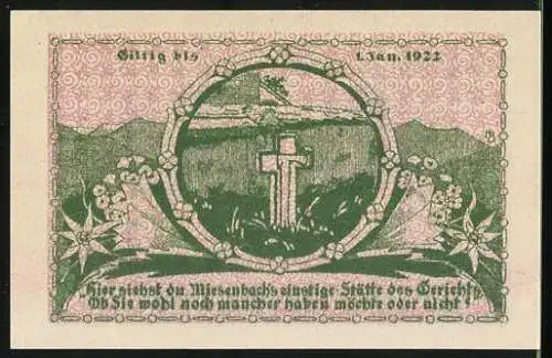 Notgeld Ruhpolding, 1921, 25 Pfennig, Gutschein der Gemeinde mit Kreuz-Motiv und Gedicht
