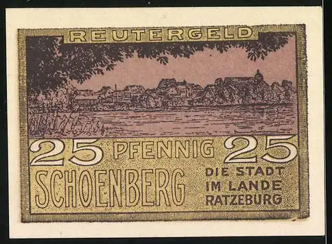 Notgeld Schönberg 1922, 25 Pfennig, Reutergeld, Stadt im Lande Ratzeburg, gültig bis 31. Mai 1922