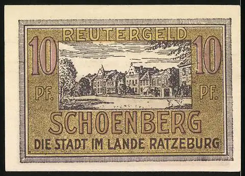 Notgeld Schönberg 1922, 10 Pfennig, Reutergeld - Stadt im Lande Ratzeburg