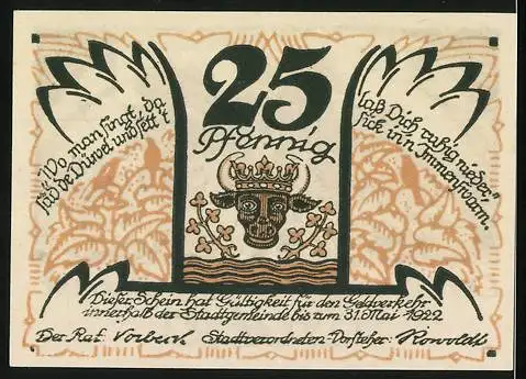 Notgeld Sülze, 1922, 25 Pfennig, Reutergeld der Stadt Sülze, Kindergruppe vor Schulgebäude