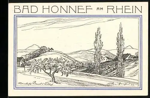 Notgeld Bad Honnef am Rhein, 1921, 50 Pfennige, Landschaftszeichnung und Stadtwappen