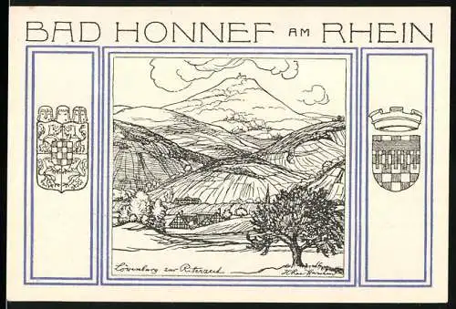 Notgeld Bad Honnef am Rhein, 1921, 99 Pfennige, Landschaftsansicht und Stadtwappen