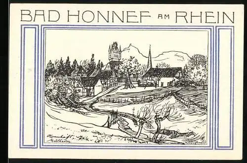 Notgeld Bad Honnef am Rhein, 1921, 50 Pfennige, Stadtansicht und Wappen mit Flugzeugen