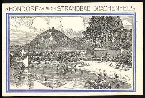 Notgeld Bad Honnef 1921, 50 Pfennig, Rhöndorf am Rhein Strandbad Drachenfels, Wappen und Text