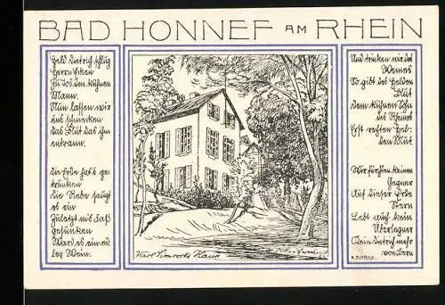 Notgeld Bad Honnef am Rhein, 1921, 99 Pfennige, Haus und Stadtwappen mit Berge im Hintergrund