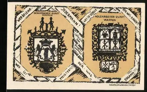 Notgeld Grünberg 1922, 75 Pfennig, 700-Jahrfeier der Stadt mit Zunftwappen und Reiterabbildung