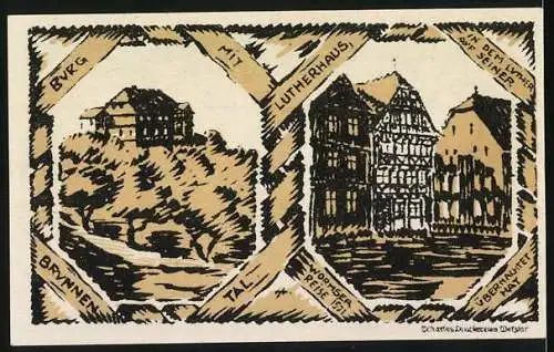 Notgeld Grünberg 1922, 50 Pfennig, 700-Jahrfeier der Stadt mit Reiter und Burgenansicht im Hintergrund