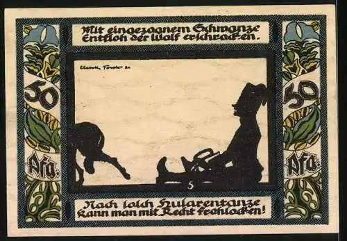 Notgeld Gollnow, 1921, 50 Pfennig, Bauer mit Pflug und Spruchband, Seriennummer 065595