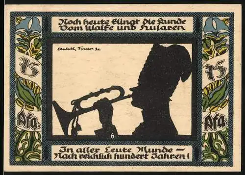 Notgeld Gollnow, 1921, 75 Pfennig, Stadt Gollnow und Trompeter-Motiv