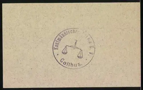 Notgeld Cottbus 1921, 10 Pf, Gutschein des Kaufmännischen Vereins E.V. mit Vereinsstempel im August 1921