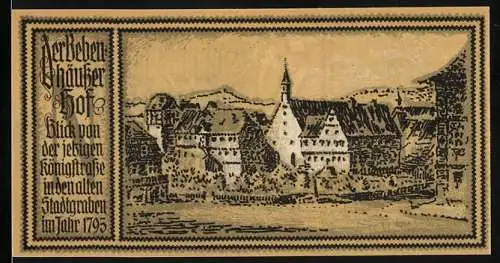Notgeld Stuttgart 1922, 50 Pfennig, Ältestenhäuser Hof und springendes Pferd