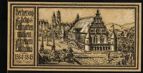 Notgeld Stuttgart 1922, 50 Pfennig, Herzogliche Schlossanlage und Rathaus mit Pferd