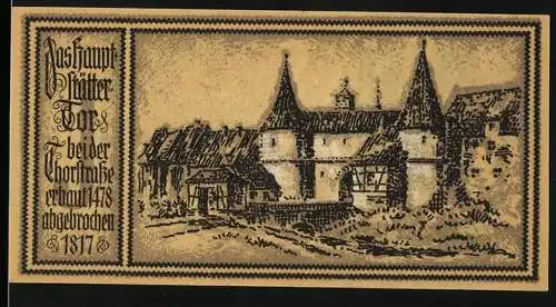 Notgeld Stuttgart 1922, 50 Pfennig, Stadtkassenschein mit Pferd und historischer Stadtansicht