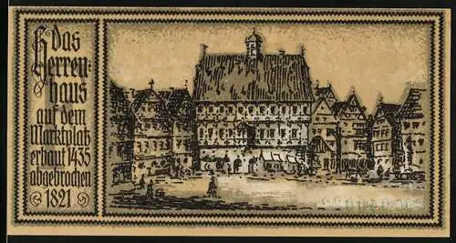 Notgeld Stuttgart 1922, 50 Pfennig, Herrenhaus auf dem Marktplatz und Pferd Abbildung