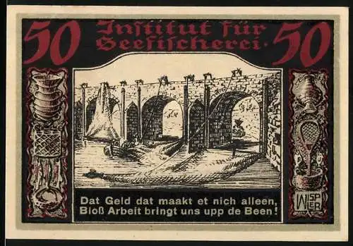 Notgeld Geestemünde 1921, 50 Pfennig, Institut für Seefischerei mit Wappen und Spruch