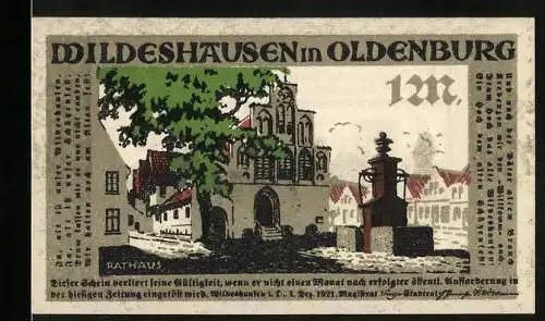 Notgeld Wildeshausen in Oldenburg, 1921, 10 Pfennig, Rathausfront und Gerichtsszene