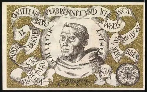 Notgeld Wittenberg 1920, 50 Pfennig, rote Burg und Martin Luther Porträt