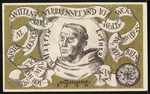 Notgeld Wittenberg 1920, 50 Pf, Stadtkassenschein mit Burg und Martin Luther Portrait