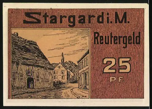 Notgeld Stargard i. M., 1922, 25 Pf., Windmühle und Stadtansicht